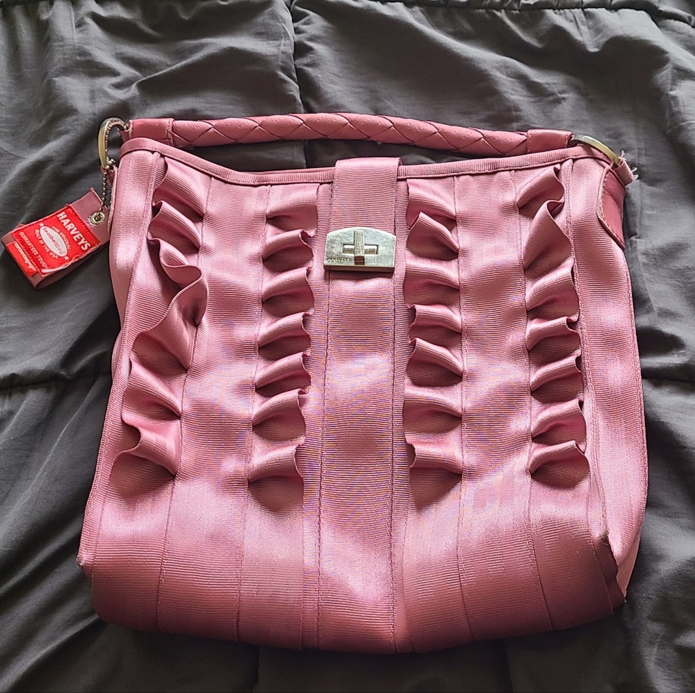 Harveys Lola Hobo Ruffled Shoulder Bag RARE Pink Original Seatbelt